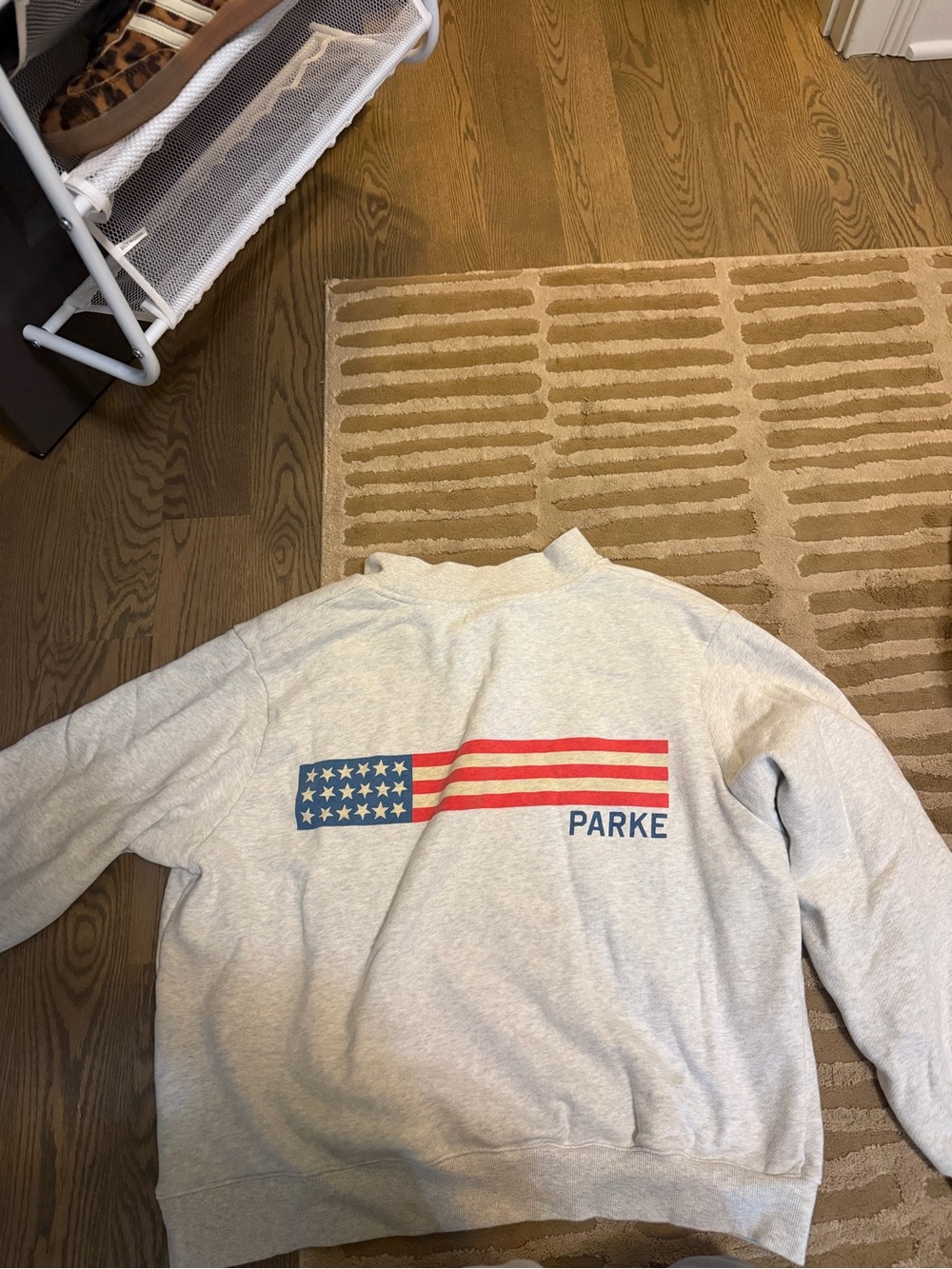 Parke Light Gray Quarter Zip Sweatshirt with Flag Graphic